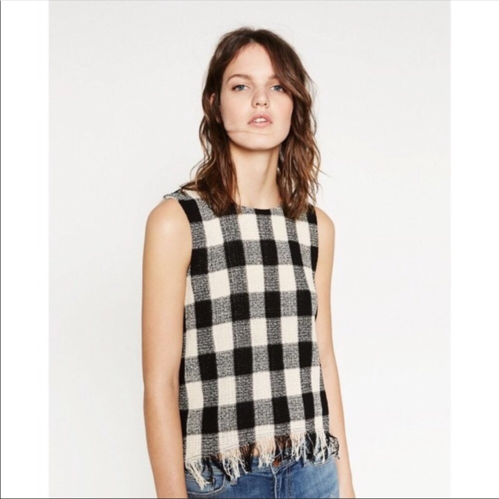 ZARA Checkered Textured Top
